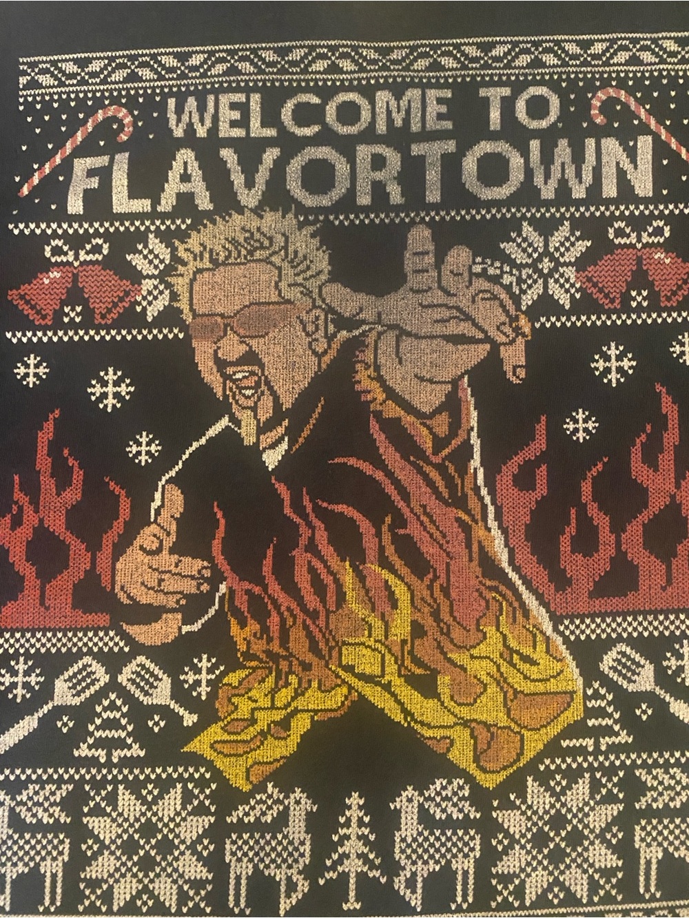 Men’s M Guy Fieri Welcome to Flavortown Ugly Christmas T-Shirt Black Gildan M